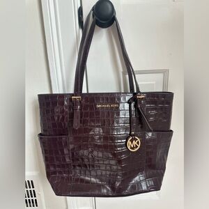 Michael Kors Crocodile-Embossed Tote Bag - Dark Brown